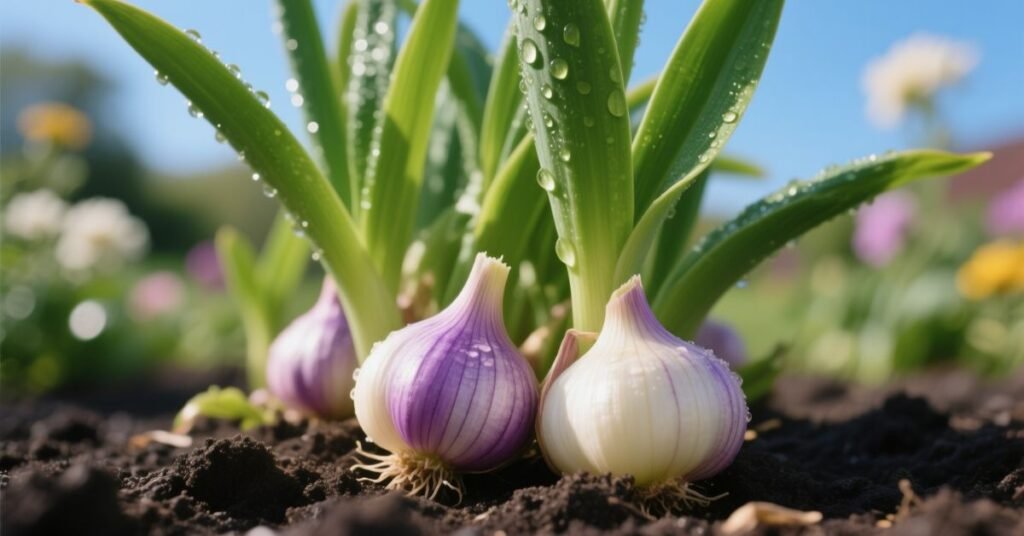 Flower on Garlic Plant 