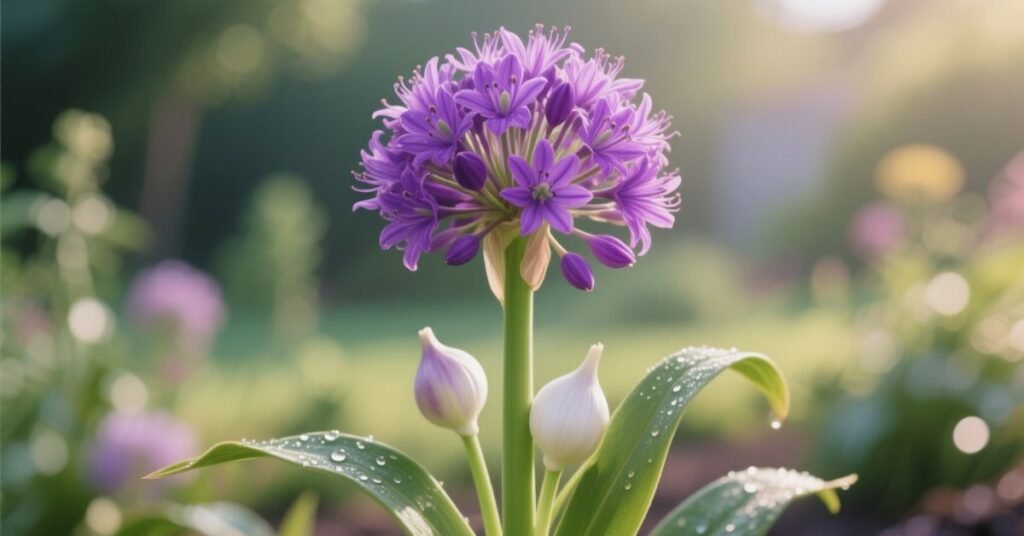flower on garlic plant